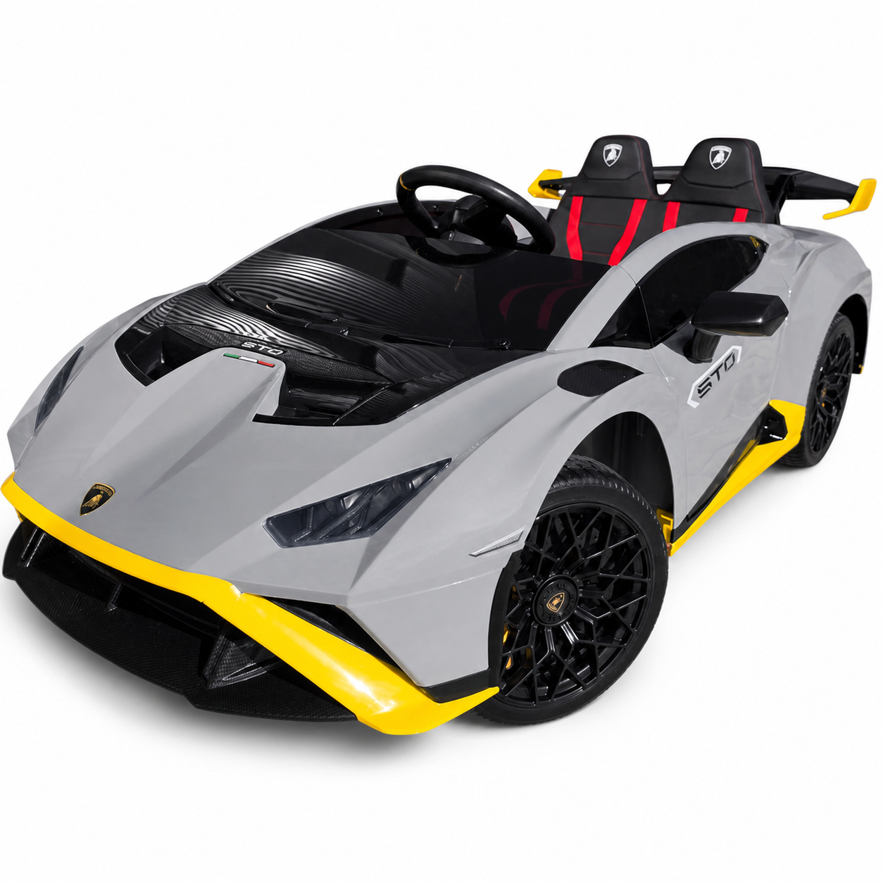 Coche Eléctrico para Niños LAMBORGHINI STO 12v Gris con RUEDAS DE GOMA y ASIENTO DE PIEL