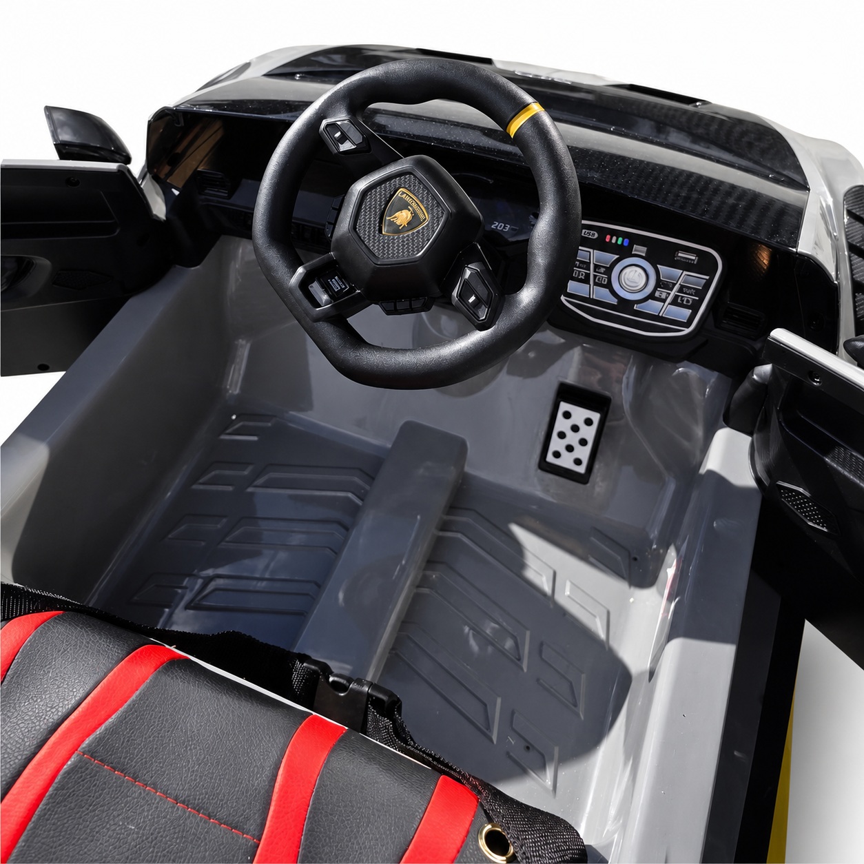 Coche Eléctrico para Niños LAMBORGHINI STO 12v Gris con RUEDAS DE GOMA y ASIENTO DE PIEL