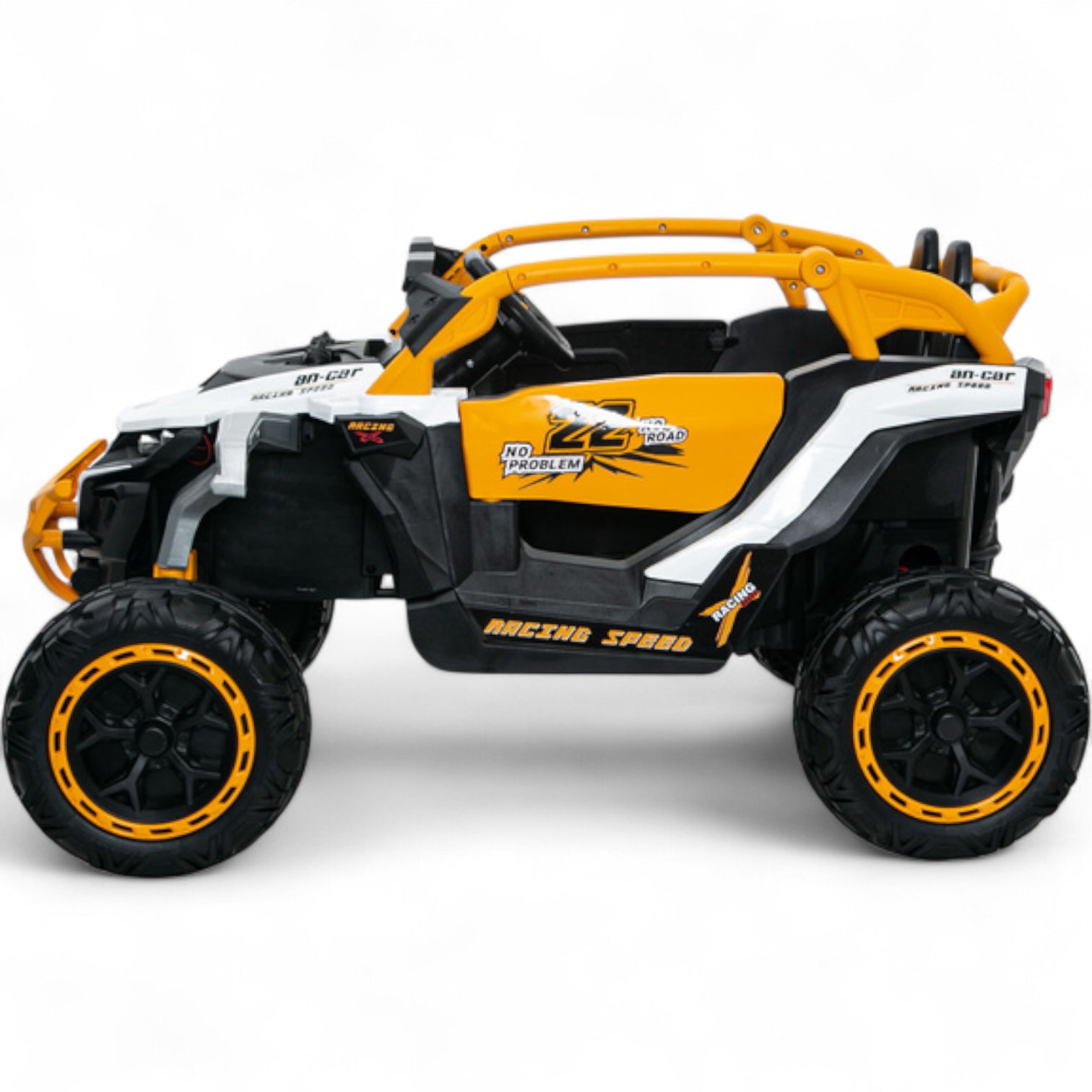 Coche Eléctrico para Niño Buggy Speed Blanco y Amarillo 12v c/ RODAS DE BORRACHA & ASIENTO EN PELE