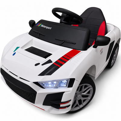 Coche Eléctrico para Niño R8 Style 12v Blanco c/ RUEDAS DE GOMA & ASIENTO DE PIEL
