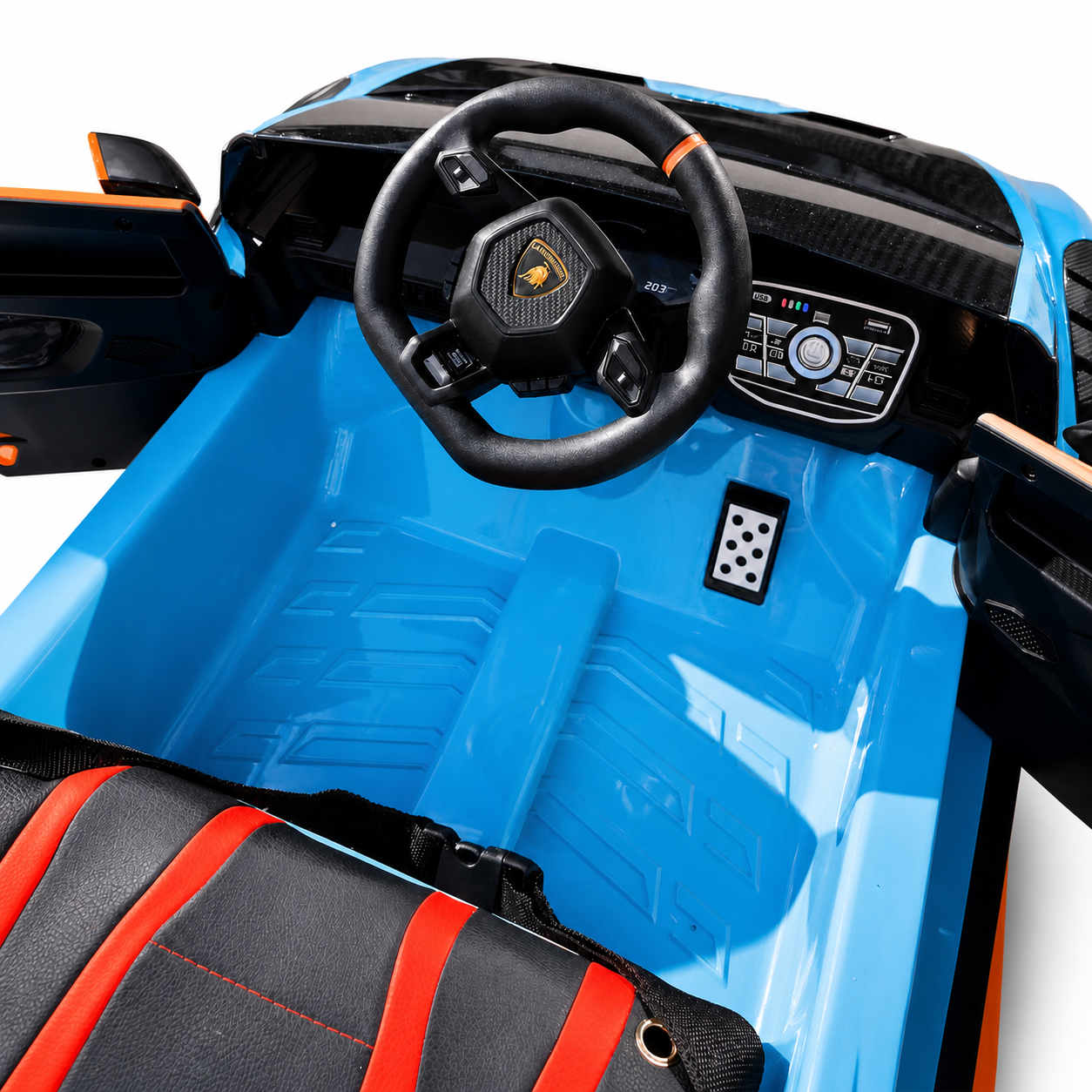 Coche Eléctrico para Niños LAMBORGHINI STO 12v Azul c/ RUEDAS DE GOMA & ASIENTO DE PIEL