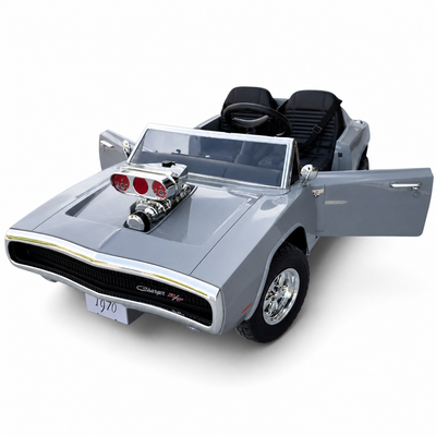 Carro Elétrico para Criança DODGE CHARGER 24v Cinza c/ RODAS DE BORRACHA & ASSENTO EM PELE