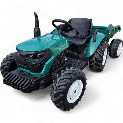 Tractor Eléctrico para Niño GROW c/ Remolque 24v Verde Oscuro c/ RUEDAS DE GOMA