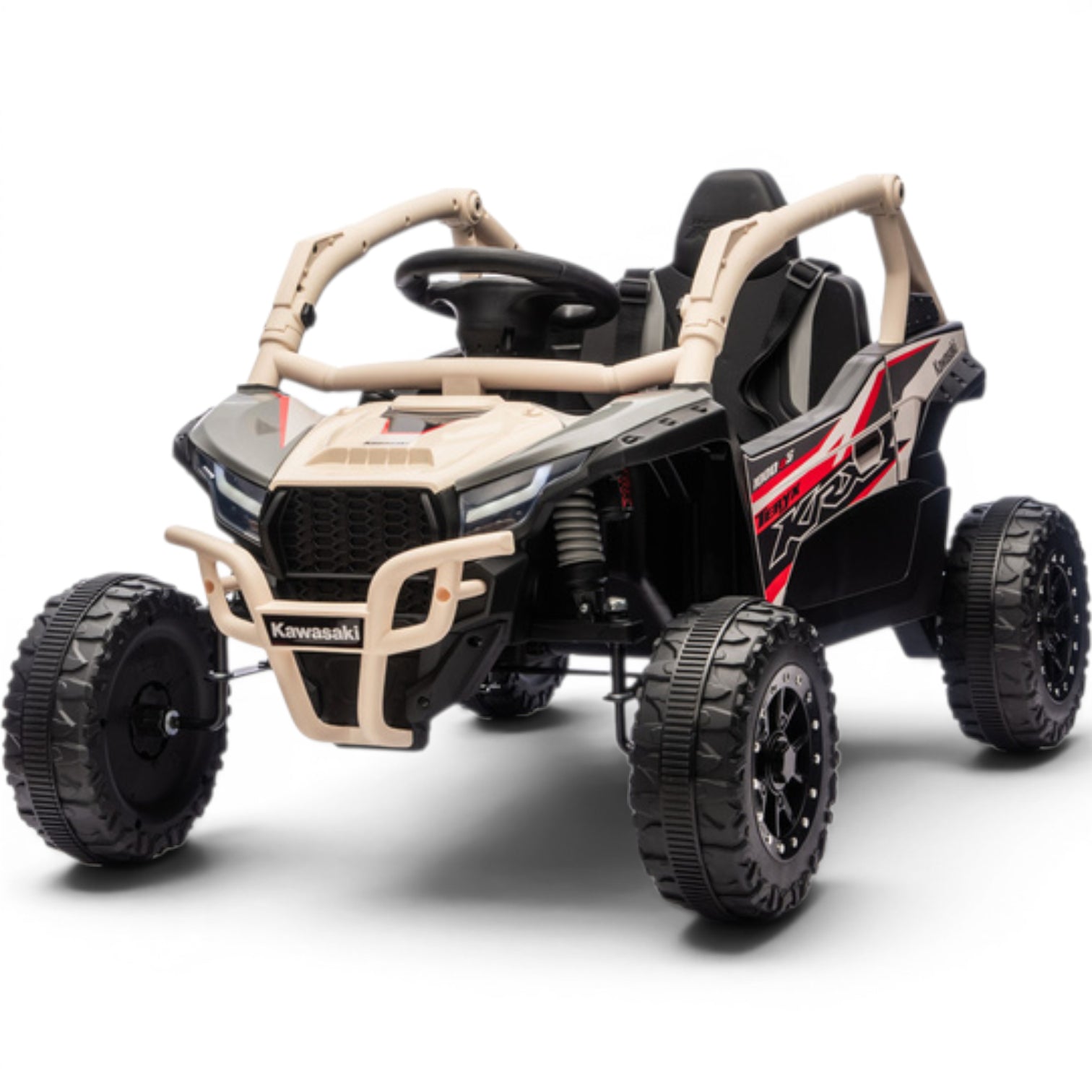 Coche Eléctrico para niño KAWASAKI 24V Negro y Azul c/ RUEDAS DE GOMA & ASIENTO DE PIEL