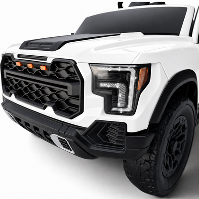 Carro Elétrico para Criança Range Raptor Style 12v Branco c/ RODAS DE BORRACHA & ASSENTO EM PELE