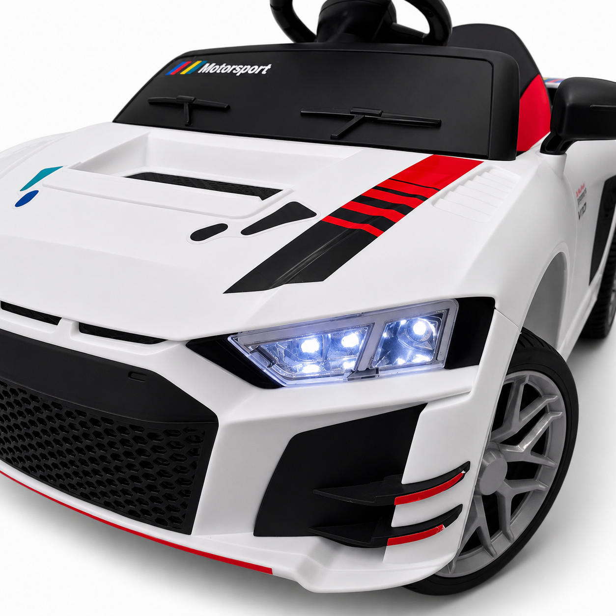 Coche Eléctrico para Niño R8 Style 12v Blanco c/ RUEDAS DE GOMA & ASIENTO DE PIEL