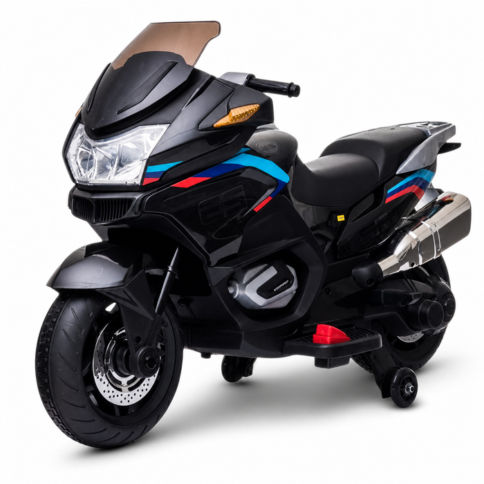 Moto Eléctrica para Niños BM Style 12v Negra con RUEDAS DE GOMA y ASIENTO DE PIEL ECOLÓGICA
