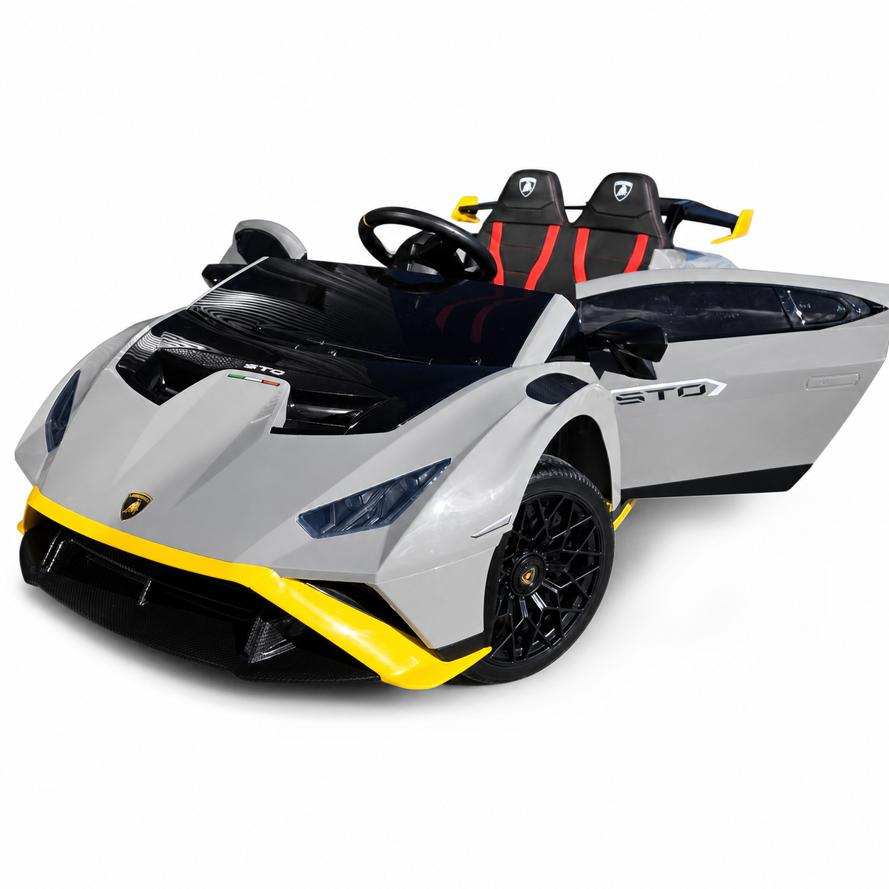 Coche Eléctrico para Niños LAMBORGHINI STO 12v Gris con RUEDAS DE GOMA y ASIENTO DE PIEL