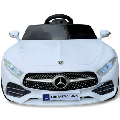 Coche Eléctrico para niño MERCEDES CLS 350 12v BLANCO c/ RODAS DE BORRACHA & ASIENTO EN PELE