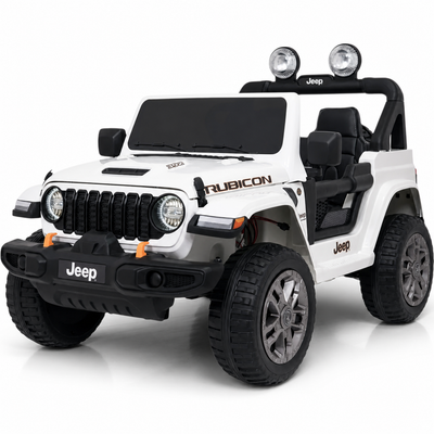 Carro Elétrico para Criança JEEP RUBICON 4x4 24v Branco c/ RODAS DE BORRACHA & ASSENTO EM PELE