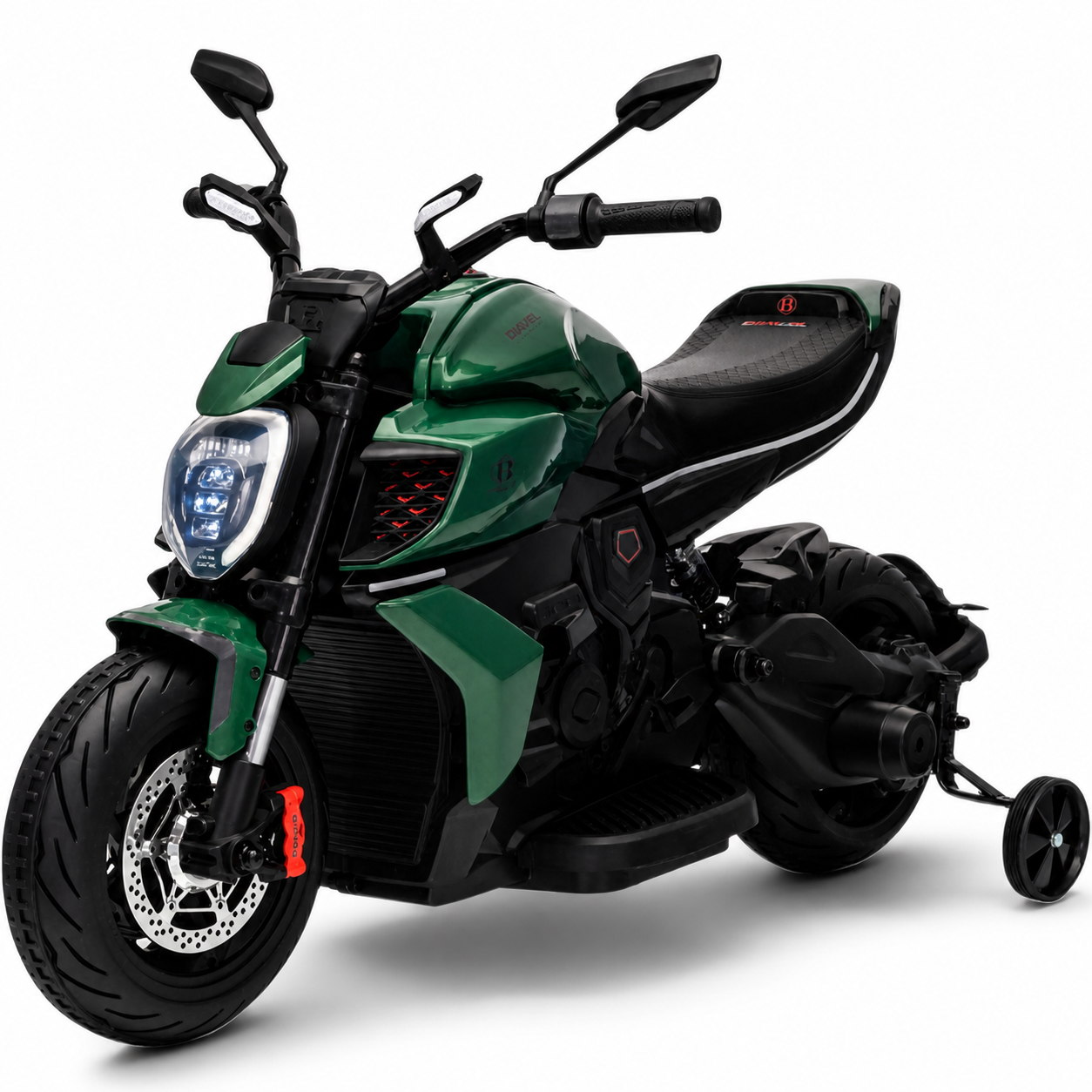 Mota Elétrica para Criança DUCATI DIAVEL V4 12v Verde c/ RODAS DE BORRACHA