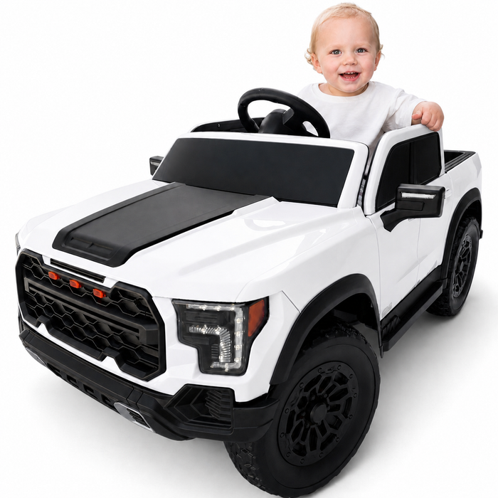 Coche Eléctrico para Niños Range Raptor Style 12v Blanco c/ RUEDAS DE GOMA & ASIENTO DE PIEL ECOLÓGICA