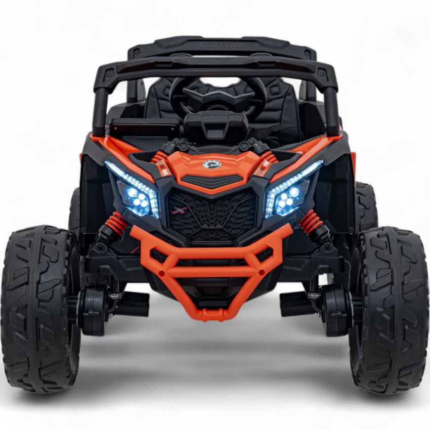 Coche Eléctrico para Niño CAN-AM MAVERICK 4x4 24v Naranja c/ RODAS DE BORRACHA & ASIENTO EN PELE
