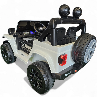 Jeep eléctrico para niños 12v con ruedas de goma y asientos de cuero