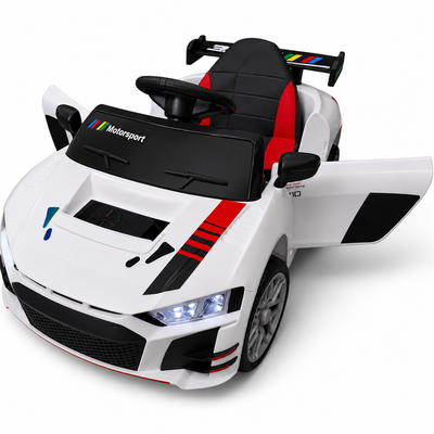 Coche Eléctrico para Niño R8 Style 12v Blanco c/ RUEDAS DE GOMA & ASIENTO DE PIEL
