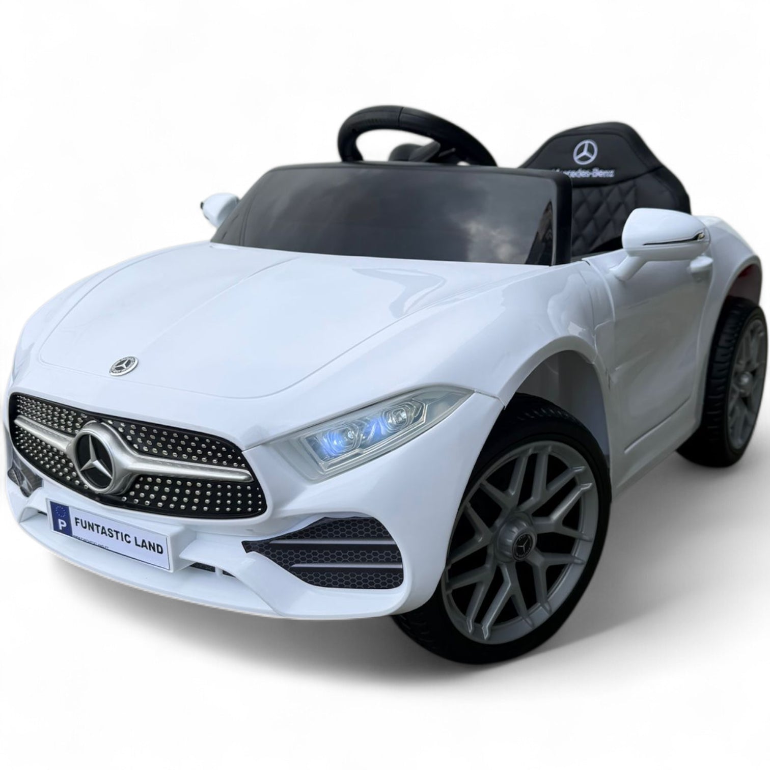 Coche Eléctrico para niño MERCEDES CLS 350 12v BLANCO c/ RODAS DE BORRACHA & ASIENTO EN PELE