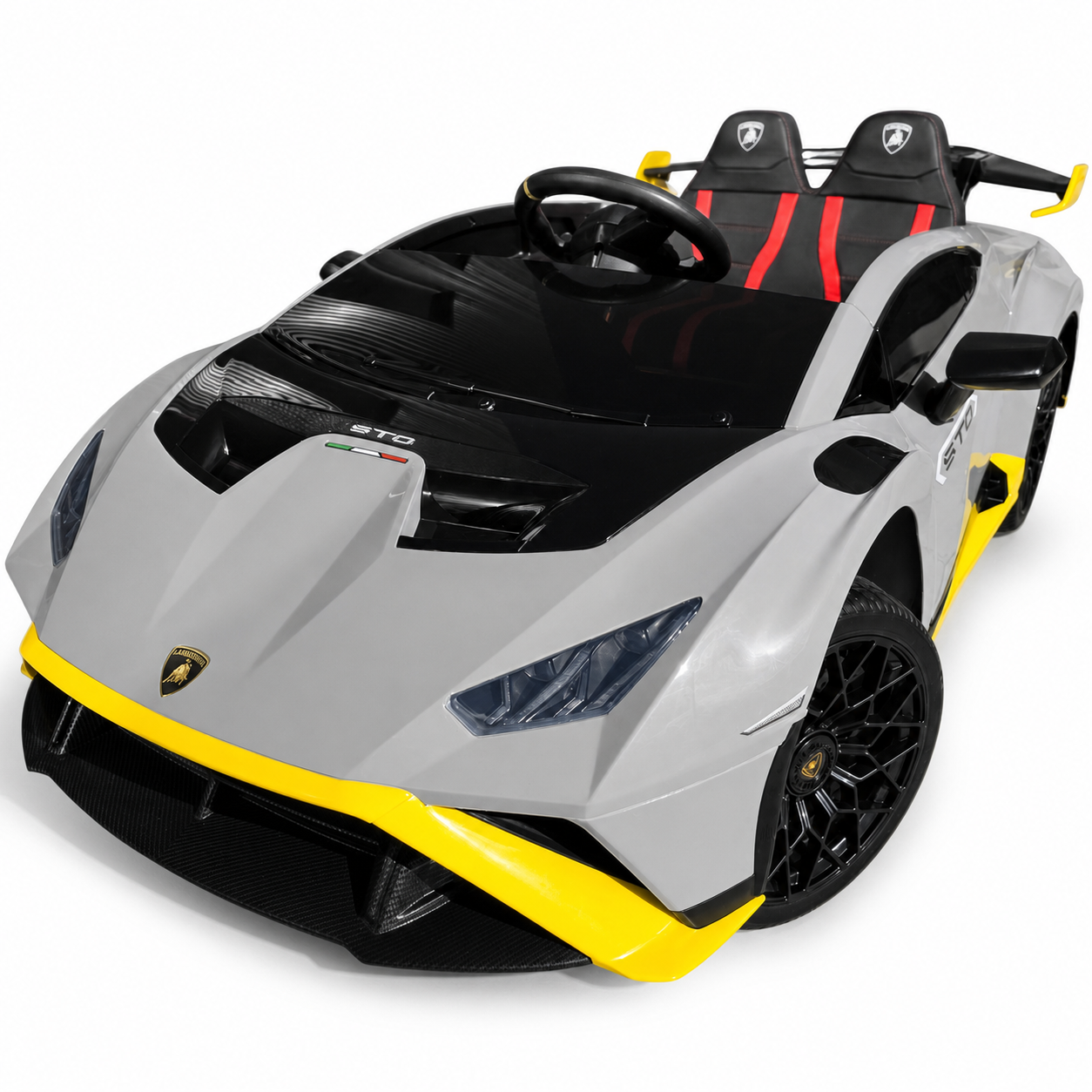 Coche Eléctrico para Niños LAMBORGHINI STO 12v Gris con RUEDAS DE GOMA y ASIENTO DE PIEL