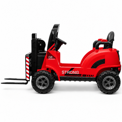 Empilhador Elétrico para Criança 12v Vermelho c/ RODAS DE BORRACHA & ASSENTO EM PELE