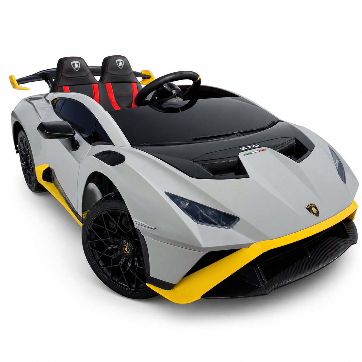 Coche Eléctrico para Niños LAMBORGHINI STO 12v Gris con RUEDAS DE GOMA y ASIENTO DE PIEL