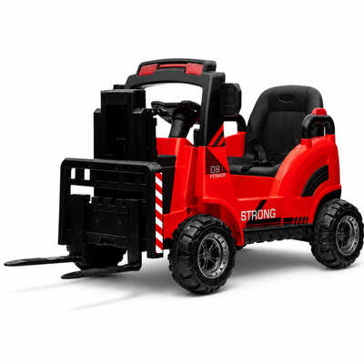 Empilhador Elétrico para Criança 12v Vermelho c/ RODAS DE BORRACHA & ASSENTO EM PELE