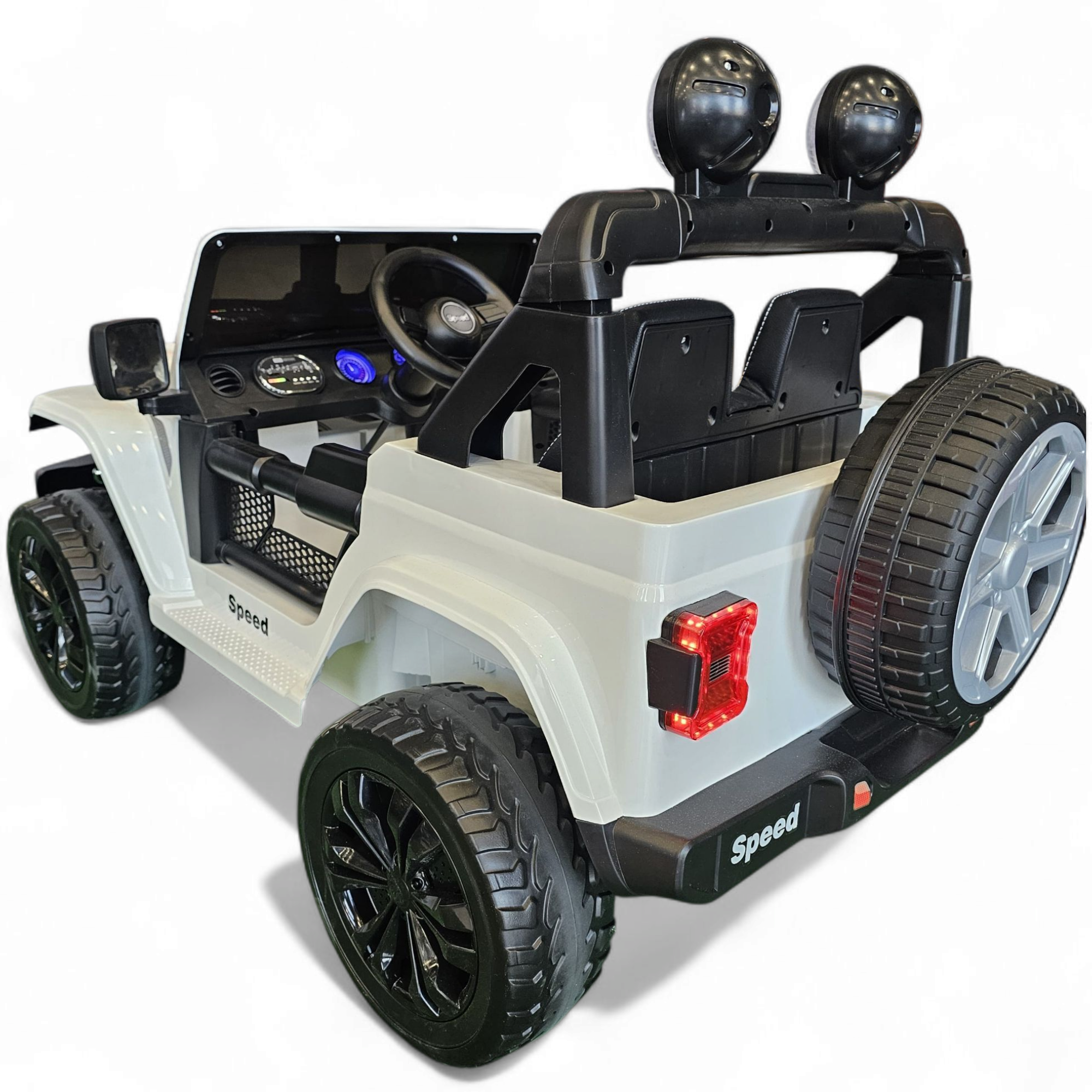 Jeep eléctrico para niños 12v con ruedas de goma y asientos de cuero