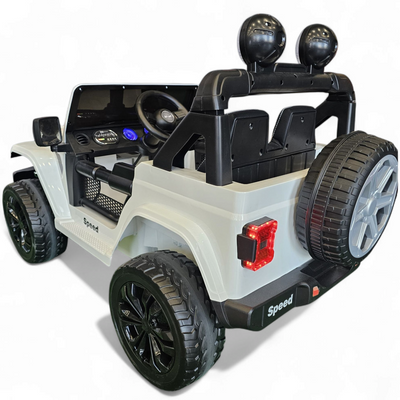 Jeep eléctrico para niños 12v con ruedas de goma y asientos de cuero