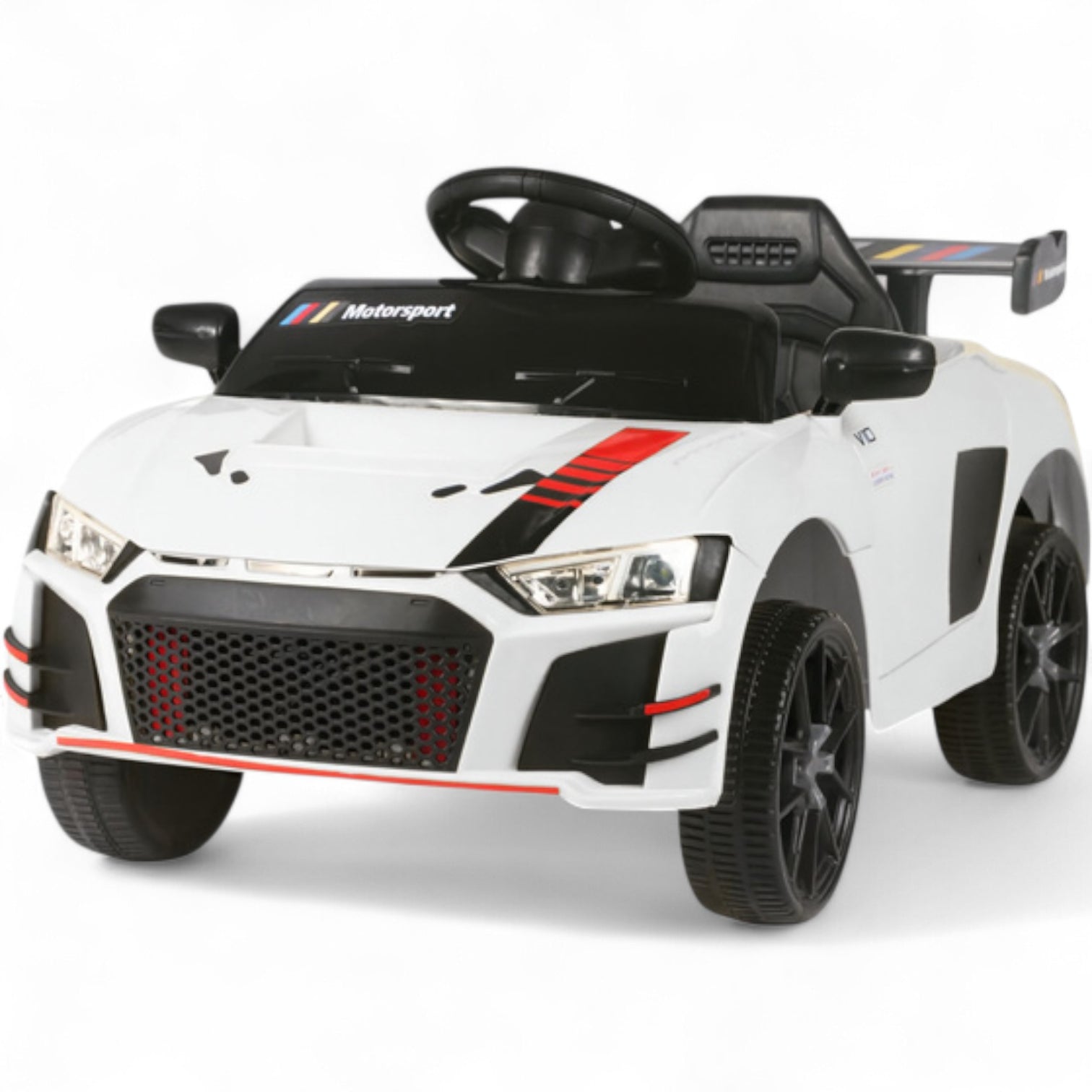 Coche Eléctrico para Niño R8 Style 12v Blanco c/ RUEDAS DE GOMA & ASIENTO DE PIEL