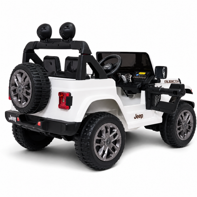Carro Elétrico para Criança JEEP RUBICON 4x4 24v Branco c/ RODAS DE BORRACHA & ASSENTO EM PELE