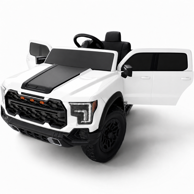 Carro Elétrico para Criança Range Raptor Style 12v Branco c/ RODAS DE BORRACHA & ASSENTO EM PELE