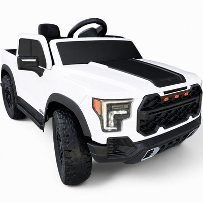 Carro Elétrico para Criança Range Raptor Style 12v Branco c/ RODAS DE BORRACHA & ASSENTO EM PELE