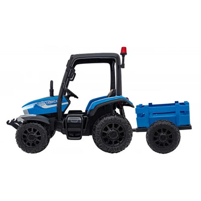 Tractor Eléctrico para Niños con Remolque 24v Azul c/ RUEDAS DE GOMA & ASIENTO DE PIEL