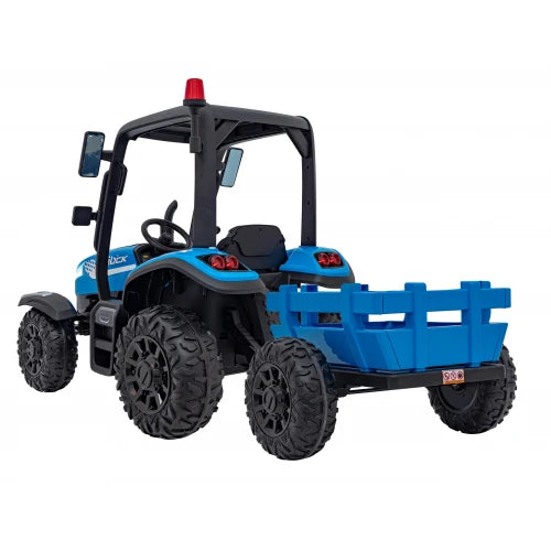 Tractor Eléctrico para Niños con Remolque 24v Azul c/ RUEDAS DE GOMA & ASIENTO DE PIEL
