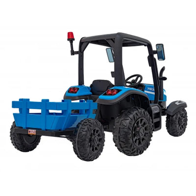 Tractor Eléctrico para Niños con Remolque 24v Azul c/ RUEDAS DE GOMA & ASIENTO DE PIEL