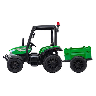 Tractor Eléctrico para Niños con Remolque 24v Verde c/ RUEDAS DE GOMA & ASIENTO DE PIEL