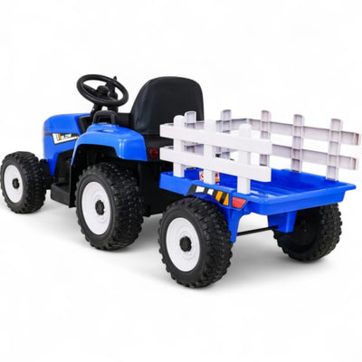 Tractor Eléctrico para Niños con Remolque 12v Azul c/ RUEDAS DE GOMA & ASIENTO DE PIEL