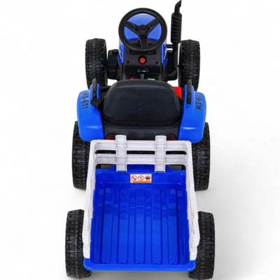 Tractor Eléctrico para Niños con Remolque 12v Azul c/ RUEDAS DE GOMA & ASIENTO DE PIEL