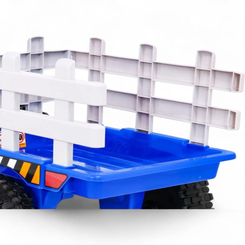 Tractor Eléctrico para Niños con Remolque 12v Azul c/ RUEDAS DE GOMA & ASIENTO DE PIEL