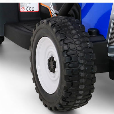 Tractor Eléctrico para Niños con Remolque 12v Azul c/ RUEDAS DE GOMA & ASIENTO DE PIEL