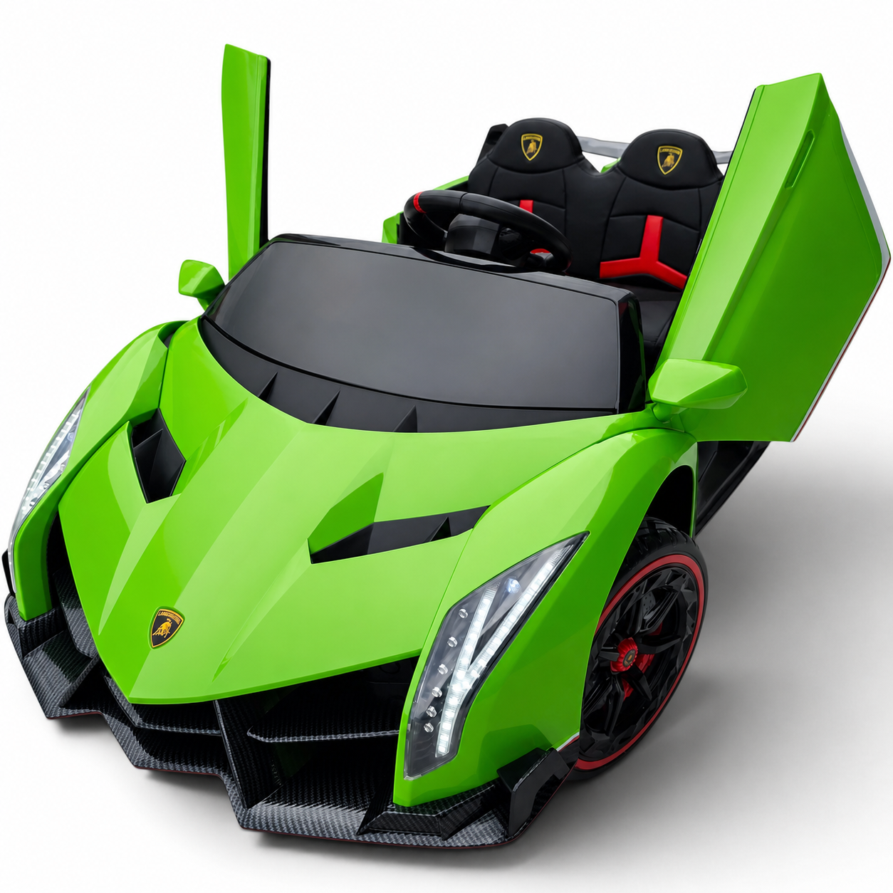 Carro Elétrico para Criança LAMBORGHINI VENENO 4x4 12v Verde 2 LUGARES c/ RODAS DE BORRACHA & ASSENTO EM PELE