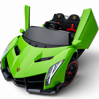 Carro Elétrico para Criança LAMBORGHINI VENENO 4x4 12v Verde 2 LUGARES c/ RODAS DE BORRACHA & ASSENTO EM PELE