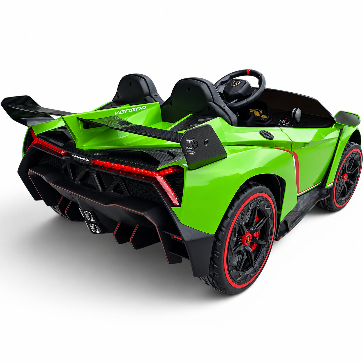Carro Elétrico para Criança LAMBORGHINI VENENO 4x4 12v Verde 2 LUGARES c/ RODAS DE BORRACHA & ASSENTO EM PELE
