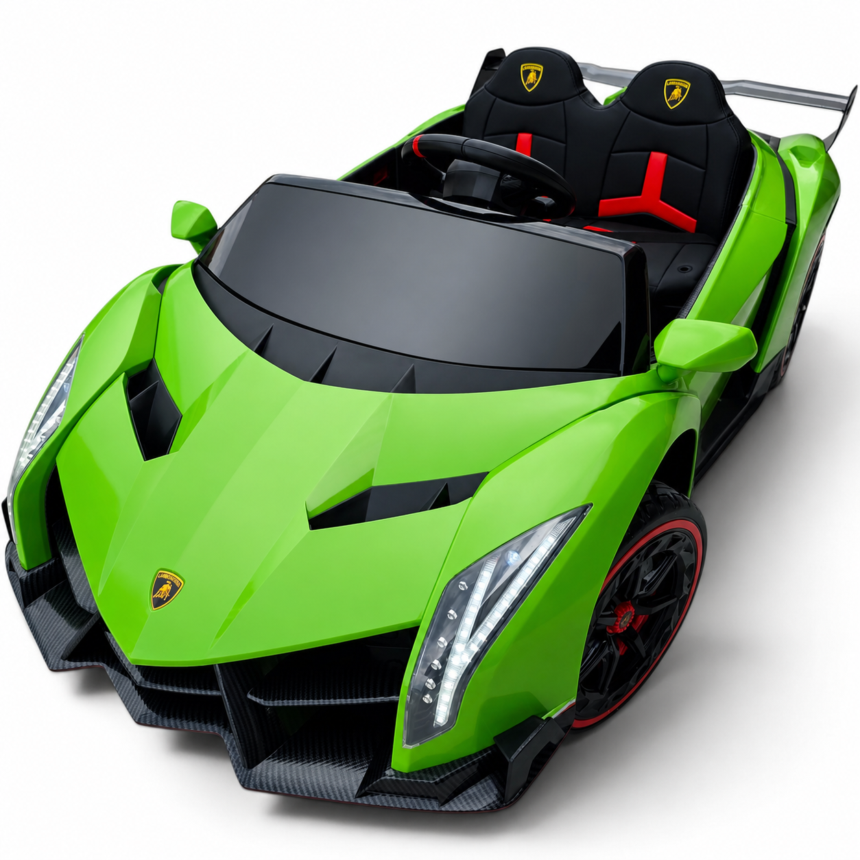 Carro Elétrico para Criança LAMBORGHINI VENENO 4x4 12v Verde 2 LUGARES c/ RODAS DE BORRACHA & ASSENTO EM PELE