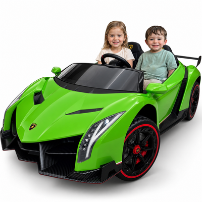 Carro Elétrico para Criança LAMBORGHINI VENENO 4x4 12v Verde 2 LUGARES c/ RODAS DE BORRACHA & ASSENTO EM PELE