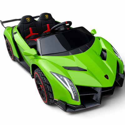 Carro Elétrico para Criança LAMBORGHINI VENENO 4x4 12v Verde 2 LUGARES c/ RODAS DE BORRACHA & ASSENTO EM PELE